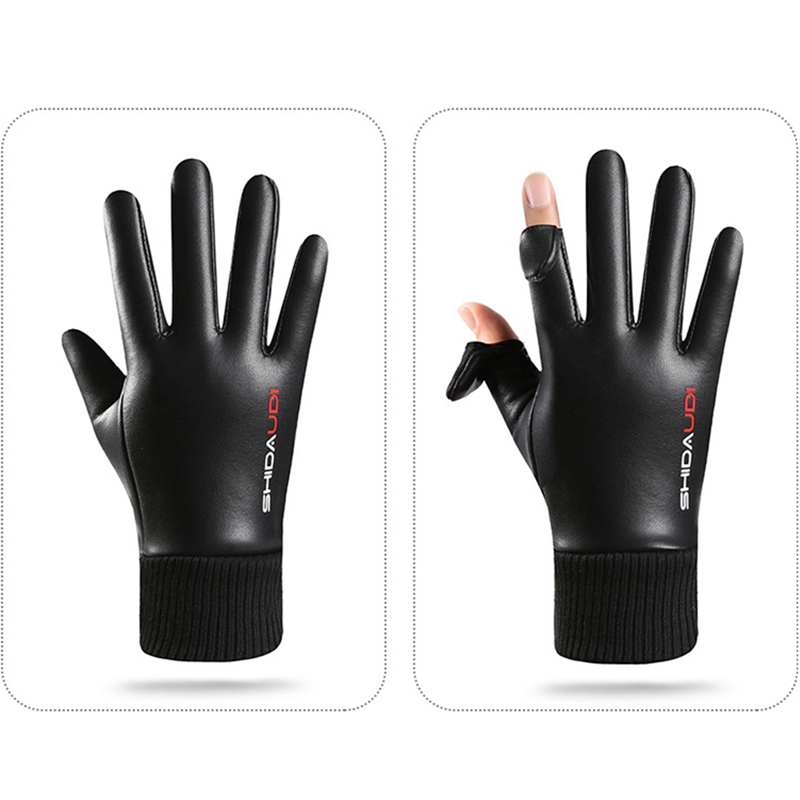 Ski Glove Waterproof - ถุงมือขี่มอเตอร์ไซค์และปั่นจักรยานสำหรับผู้ชาย หนัง PU บุขนแกะ ให้ความอบอุ่น กันน้ำ